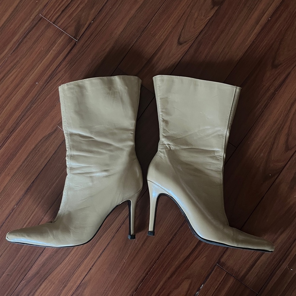 Genuine Leather Tan Heel Boots